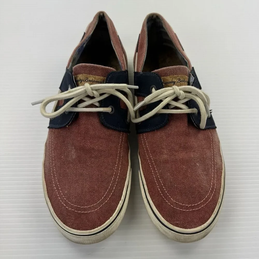Tommy Bahama Asunder Stripes Canvas Boat Shoes Red Blue Men 10.5 Deck Nautical